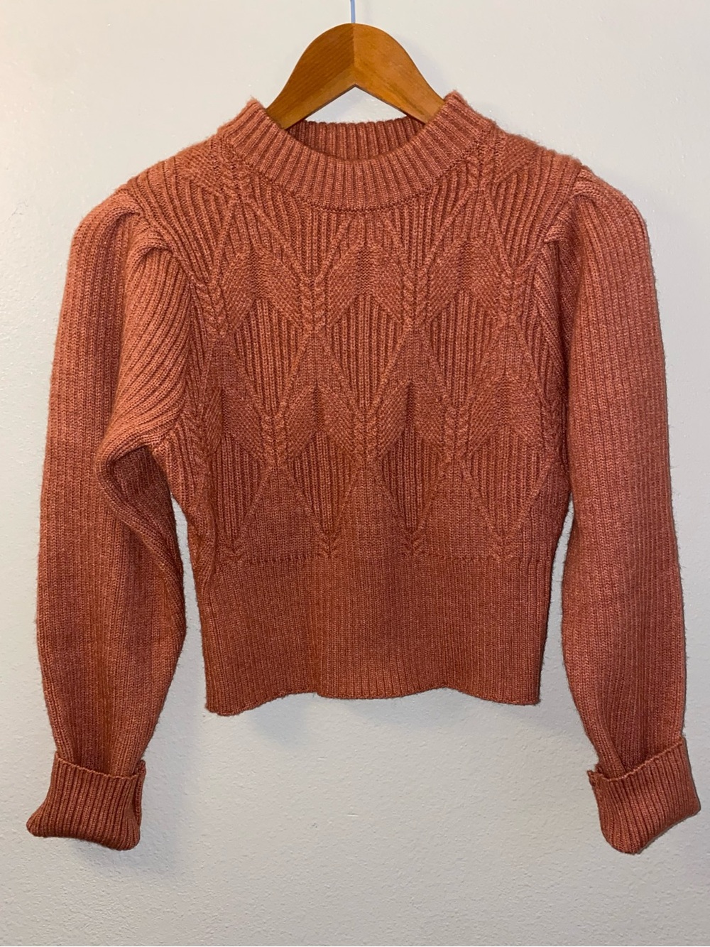 Lulus Snow Day Romance Terracotta Cable Knit Cropped Sweater XS